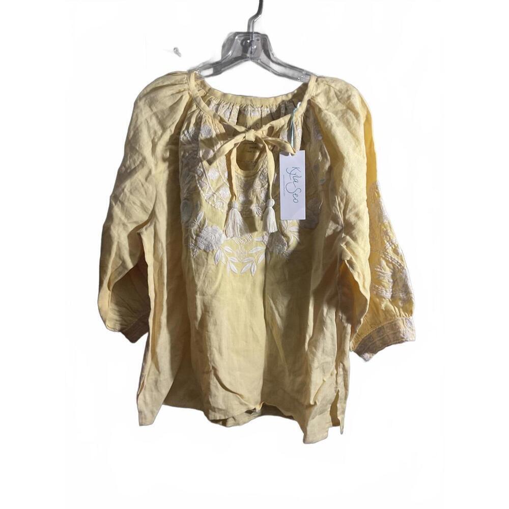 Kyla Seo Handmade Butter Yellow Linen Embroidered Top - Sm fits up to a Large
